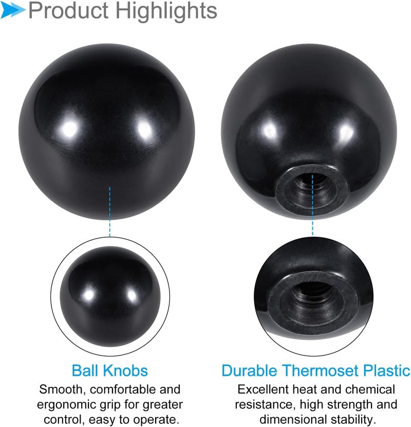 CoCud Thermoset Ball Knobs, M8 Female Thread 40mm Diameter, Plastic Metric Hand Screw Grip Black - (Applications: for Lathe Machinery Lever Handle), 4-Pieces - Image 4